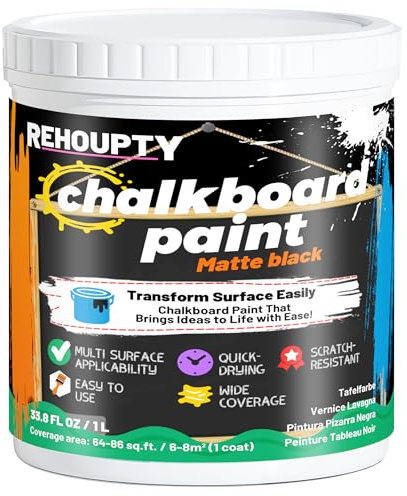 Vernice Lavagna - Nero Opaco Pittura Lavagna, 1L Facile Da Applicare Spazzolato Vernici Per Interni, Finitura Di Tavola Nera Per Legno, Metallo, Mobili, Parete, Coperture Artigianali Può Coprire 6-8㎡