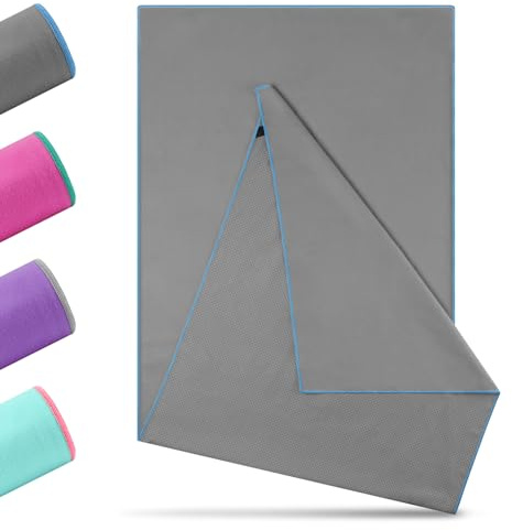 Novent Yoga Handtuch rutschfest 185x65cm | Mikrofaser Yogatuch mit Antirutsch-Noppen | Hygienische Yogamatten-Auflage für Hot Yoga, Studio & Fitness | Waschbar, Saugstark (Dunkelgrau) | Noppen Hygienische Yogamatten-Auflage für Hot Yoga, Studio & Fitness | Waschbar, Saugstark (Dunkelgrau)