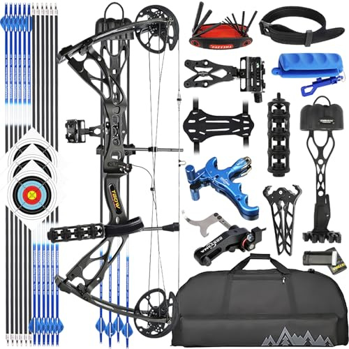 ZSHJGJR Compoundbogen Set 0-70lbs Verstellbarer Rechtshänder Bogen - 325 FPS IBO Geschwindigkeit - Komplettes Archery-Set mit Pfeilen, Koffer und Zubehör
