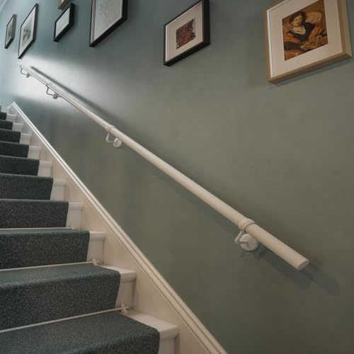 Forgeworks Stainless Steel Stair Handrail Kit 3.6m, Matt White | Includes wall brackets, Fischer plugs and end caps. Easy indoor setup with no rail drilling required to avoid rusting.