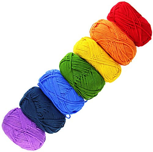 EDGEAM 7 x 50g Bunt Stricken Wolle Set (Farben: rot, orange, gelb, grün, blau, dunkelblau, lila) zum Stricken Handstrickgarn Häkelgarn