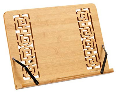 Relaxdays Buchständer, Verstellbarer Kochbuchhalter aus Bambus, 5 Stufen, klappbar, für Tisch, HBT 24 x 34 x 21cm, Natur