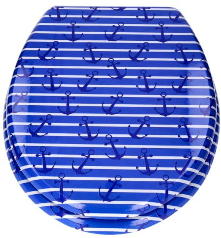 TP WC-Sitz mit Absenk-Automatik und Motiv, Soft-Close-Funktion, Toiletten-Deckel mit Holz-Kern, ovale O-Form, EU-Größe, bis 120 kg, rostfreie Scharniere, einfache Montage, universal passend (Anchor)