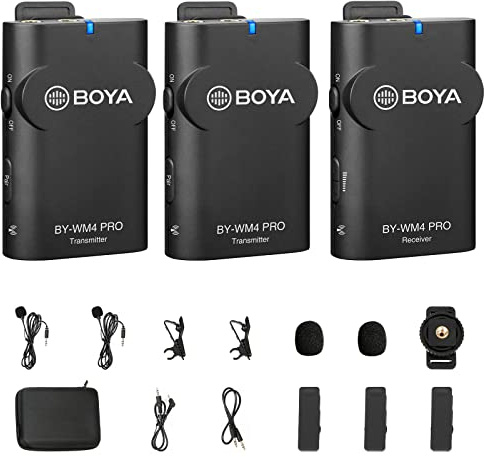 BOYA BY-WM4 PRO K2 Wireless Lavalier Microphone Mini Lapel Clip on Mic forDSLR Camera Smartphone iOS for vlog Live Streaming Interview Commentary Record 2 TXS & 1 RX