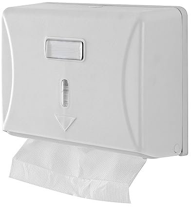 Inbagno Dispenser per Carta Asciugamani piegata Z-V capienza 200 salviette, Apertura con chiavetta ed erogazione Singola, a Parete in ABS Bianco