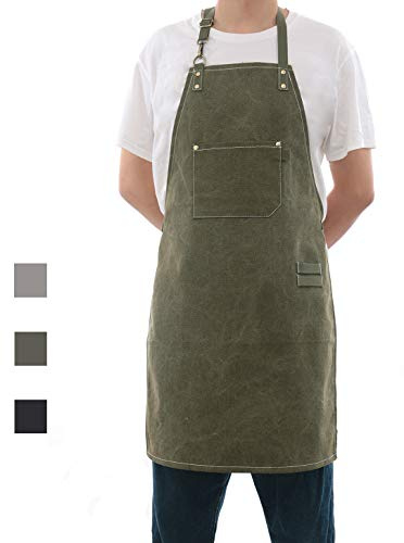 Tobyan No-Tie Canvas Apron Heavy-Duty 16OZ Work Apron with Front Pocket Extra Long Straps Adjustable M–XXL - Green - Small/X-Large