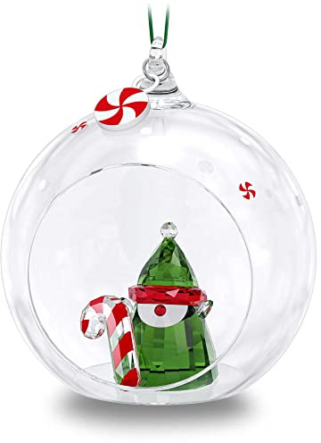 Swarovski Weihnachtsmann-Elfen-Kugel-Ornament - mehrfarbige Kristalle auf grünem Satinband - Teil der Swarovski Holiday Cheers Kollektion