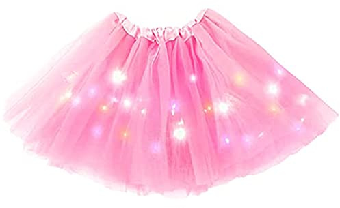 Bybyseno Girl Tutu Skirt, Light Up LED Ballet Tutu Skirt 2-6 Years Fluffy Ballet Dress Up Costume for Kids Party 3-Layer Multicolor Skirts (Pink)