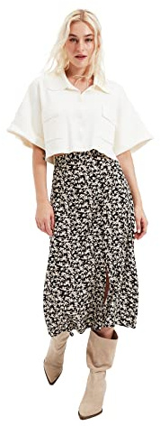 TRENDYOL Falda con Estampado de Flores para Mujer, Negro, 38