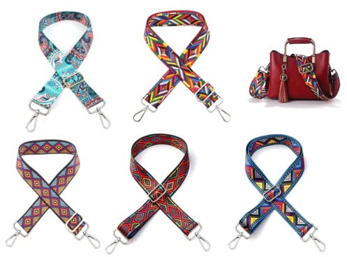 Kellegour 5 Stück Verstellbarer Schultergurt Bunt,Wechseln, Breiter Taschengurt im Ethno-Stil,Herren Taschenriemen,Damen Zubehör Tragegurt für Schultertasche Tragetaschen und Handtaschen