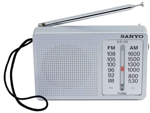 SANYO Radio Sanyo KS106 Color Plateada Am/FM Formato Apaisada Sintonización Precisa y Toma para Auriculares