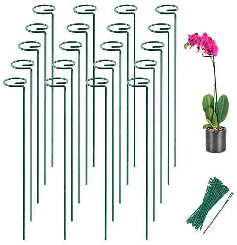 Joyhalo 20 Pack Plant Stakes, 16 Inch Plant Support Stakes, Flower Stakes with 24 Twist Ties, Garden Sticks for Plants Hibiscus, Sunflower, Red Hot Poker, Hydrangea, Tomato, Sapling Etc