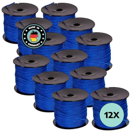 AWOTEX Pflasterschnur Blau 2,00 mm I 12 Rollen à 100 Meter I Richtschnur für Pflastern I langlebig & reißfest I Polypropylen Bauschnur auf PVC Rolle I Maurerschnur für Wasserwaage