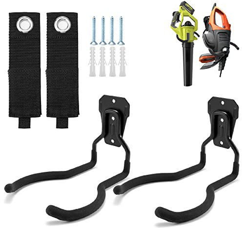 Gancio per attrezzi elettrici da giardino, mangia-erbacce, tagliabordi, gancio da parete per garage, con 2 porta cavi di prolunga, può contenere fino a 30 kg, 2 pezzi