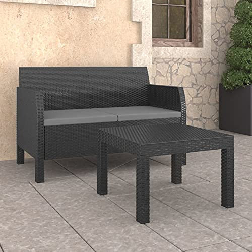Festnight Gartensofa 2-Sitzer Gartenlounge Lounge Gartenmöbel Set Rattan Outdoor Möbel Sitzgruppe Terrassenmöbel Sitzgruppe Outdoor Sofa Ecklounge PP Rattan Anthrazit (2-Sitzer + Tisch)