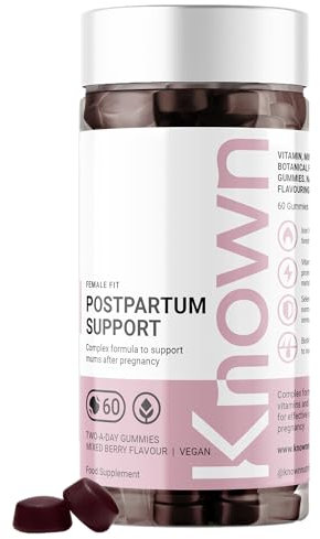 Known Postpartum Support Gummies – Mixed Berry Flavour – Vegan Multivitamin Gummy Supplement with Iron, Biotin, Choline & Vitamins – Post Pregnancy Recovery & Energy – 1 Month Supply – for Women