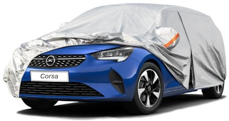 Kayme Autoplane Wasserdicht Atmungsaktiv für Opel Corsa (1993-2025), 6 Schichten Vollgarage Autoabdeckung für Regen Sonne Staub Schutz Verkratzt, Autoabdeckung mit Reflektierenden Streifen.