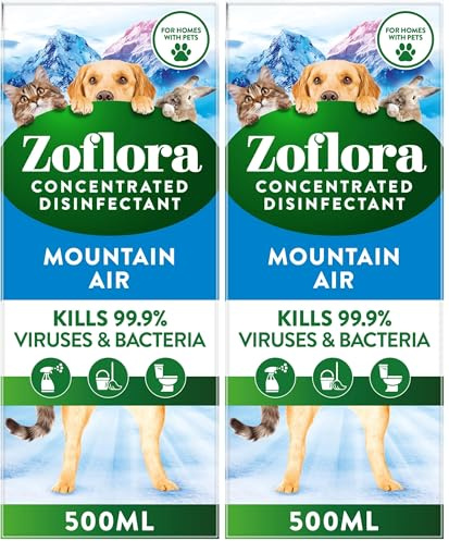 Zoflora Fresh Home, Mountain Air 500ml, Concentrated 3-in-1 Multipurpose Disinfectant Kills 99.9% of Bacteria & Viruses (Pack of 2)