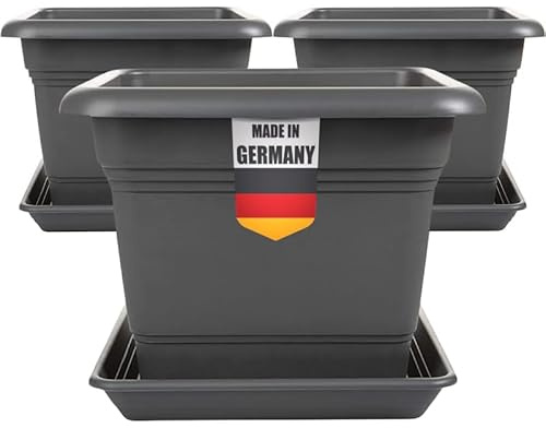 2friends Pflanzkübel GroÃŸ AuÃŸen 40x40 cm â€“ 3er Set Anthrazit Blumentopf Gross für Terrasse und Garten Robuster Pflanztopf 40 cm Durchmesser Blumenkübel