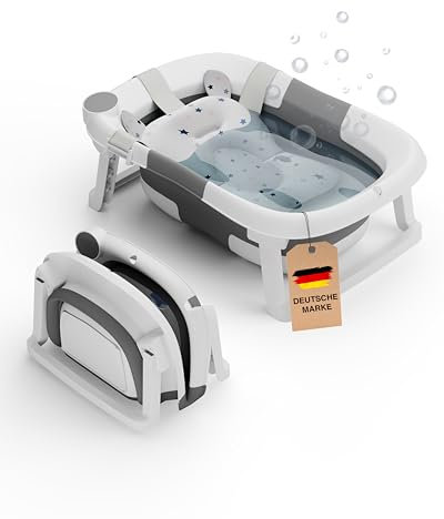 Lunora PopoPool Babybadewanne das Original | Platzsparende & faltbare Babywanne inkl. Komfort-Kissen | Hochwertige Kinderbadewanne BPA-Frei | Ideal für Baby 0-24 Monate | Inkl. E-Book