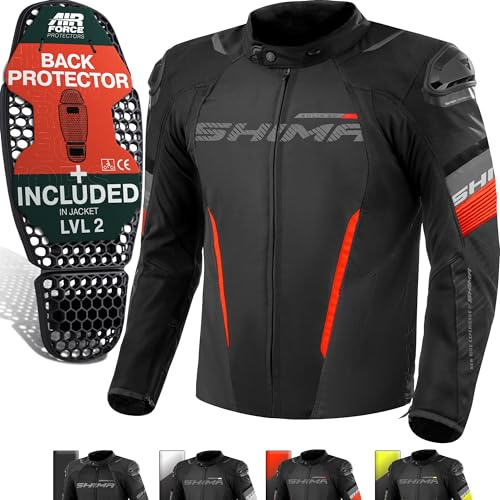 SHIMA SOLID Motorcykeljacka för män, AIRFORCE Godkänd skyddsjacka rustning skyddsjackor vattentäta textilkläder vinter sommar touring motorcyklar äventyrsutrustning (herr, röd, normal, 4XL)