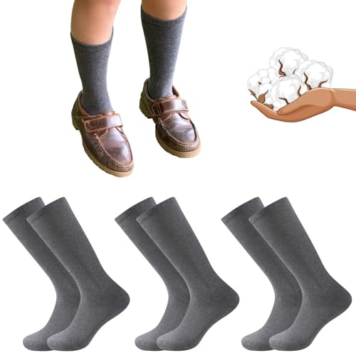 Calcetines Altos 85% Algodón Color Gris Oscuro para Niña, Niño y Adulto. Modelos para Uniformes Escolares, Colegio, Ejecutivos, Trajes, Deporte. Pack de 6 pares. Ideal Uso Diario. Talla 2XL 39 a 44