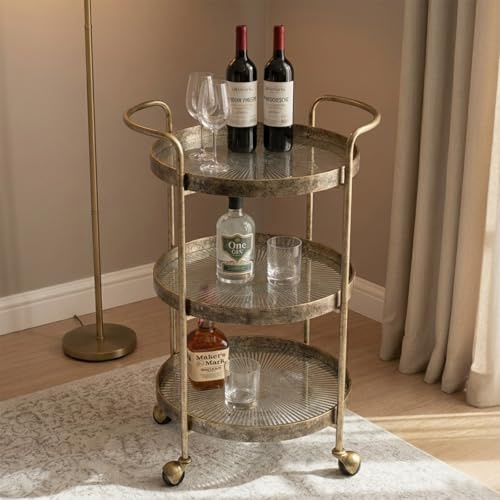 Gold 3 Tier Drinks Trolley Wine Beer Bar Cart Rustic Vintage Serving Cart