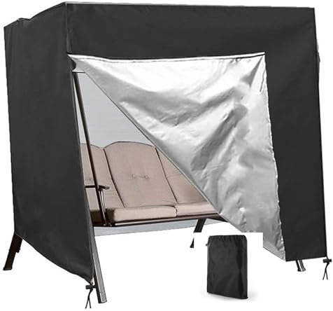 Wasserdicht Hollywoodschaukel Abdeckung , 2- 3-4 Sitzer Schutzhülle für Gartenschaukel , Winddicht Abdeckhauben Abdeckplane für Swing Schaukelbank mit Schrumpfseil(Size:223*152*183cm,Color:Black)