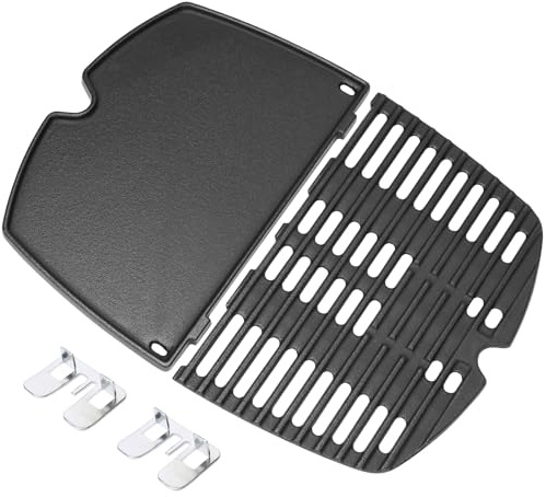 Denmay gjutjärnsgrillplatta, reservdelar för Weber Q-serie, rektangulär, svart, 43,2 x 32,3 cm, 2-pack