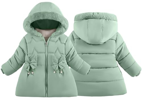 Maeau - Dunkappa flicka med huva vinter bomullsjacka dragkedja parker fleecejacka varm dunjacka med fluga ficka 1–5 år, grön, 2-3 år