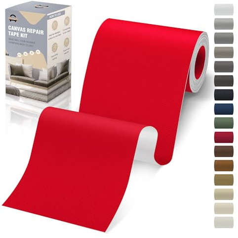 Flicken Selbstklebend Stoff, 10 x 200 cm Leinwand Selbstklebender Stoff, Rot, Wasserdichtes Leinwand Flicken Selbstklebend für Sofa Zelt Möbel Autositz Liege