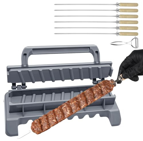 HALNKSZDDD Großer Kebab Maker Kunststoffpresse mit 6 Edelstahl Spieße und 1 Schäler, tragbare Kabob Spieße Barbecue Maschine Maker Form