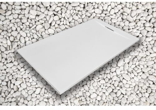 Piatto Doccia 75X90 cm Bianco Line PLUS In Resina e Polvere Di Marmo Con Griglia Laterale IN MARMORESINA