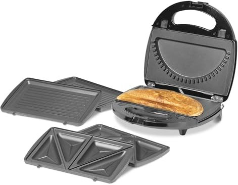 Daewoo 3-in-1 Sandwich, Panini & Crimp Maker 750W, Interchangeable Non-Stick Plates with Cook & Power Indicators, Easy Clean And Compact Design