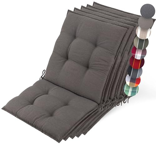 Beautissu 5er Set Premium Niedriglehner Auflage Gartenstuhl rutschfest | 100x50cm 8cm dick Taupe robuster Stoff Polster Befestigungsbänder UV-Lichtechtheit 5 Gartenstuhlauflage Robust Garten Sun-NL