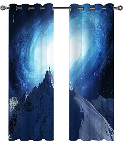 Kinder Gardinen Kinderzimmer Junge Mädchen Blickdicht Tiefblauer Sternenhimmel Schneeberg 200X160Cm 2Er Set Verdunkelungsvorhang Thermovorhang Hitzeschutz Vorhänge Wohnzimmer Schlafzimmer Vorhänge