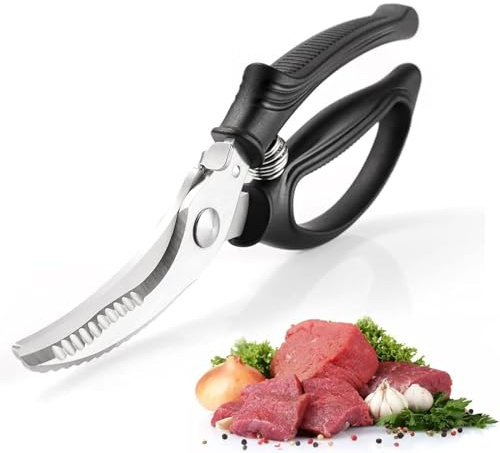 Geflügelschere, Fleischschere Küchenschere mit Metallgriffen Rutschfestem Kunststoffgriff und Feder Schere Küche Scharfe Edelstahl Knochenschere für Huhn, Geflügel, Fisch, Fleisch