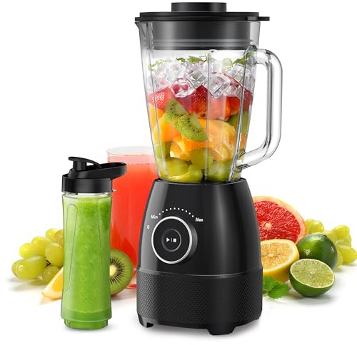 Mixer, Smoothie Maker, Standmixer, 1500 Watt Hochgeschwindigkeits Mixer Smoothie Maker mit 1,5L Glasbehälter, 600ml Flaschen BPA frei Tritan, einstellbare Geschwindigkeit für Smoothies, Mixen