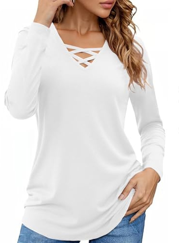 Totatuit T-Shirt à Manches Longues Col V Lâche Haut Décontracté Tee Shirt | Tenue Décontractée, Style Élégant, Tenue Quotidienne, Facile à Associer
