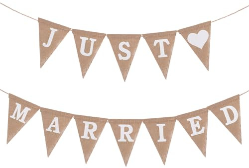 XLIUAX Just Married Girlande Deko, Hochzeit Girlande Hochzeit Jute Banner | Boho Frauen Wimpelkette Hochzeits für Brautdusche Hochzeitszeremonie Hochzeitsempfang (A)