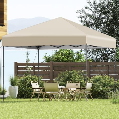 GOPLUS Tonnelle de Jardin Exterieur Impermeable Pliante, Tente de Réception avec Toit Argenté, Abri Solaire Réglable en Hauteur, Sac Transport (3x3M|Beige)