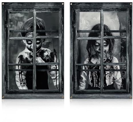 ONGNIUU Cortina de Halloween 2 Pack 80x120cm - Decoración de Terror con Fantasmas y Sangre para Puertas, Ventanas y Paredes - Adornos Exterior e Interior para Casa Embrujada Fiesta de Halloween