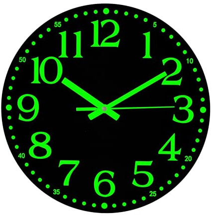 GadEdgen Wall Clock 12 inch Battery Operated Silent Wall Clocks Non-Ticking Glow in The Dark Clocks Analog Night Light Clock Up Neon Outdoor Clocks for Living Room Bedroom Kitchen Bathroom Home Decor