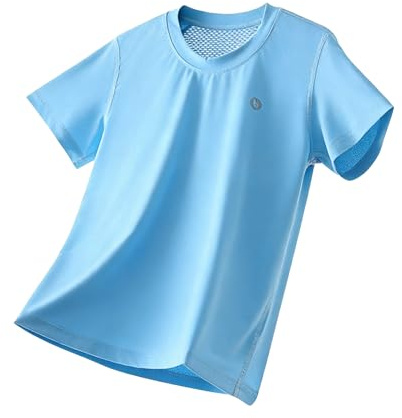 InfiniZer Kids Rash Vest Boys Girls Swim Top UPF 50+ UV Sun Protection Short Sleeve Quick Dry Breathable Rash Guard Shirt for 8-12 Years (UK, Age, 10 Years, Regular, Blue)