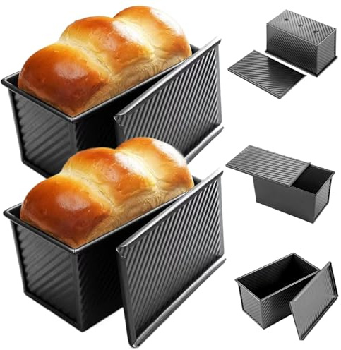 Teglia per pane con coperchio, 2 teglie per pane in acciaio al carbonio da 1 libbra di capacità, teglia per antiaderente 8, 2x4, 7x4, 3 con sfiato inferiore, teglie facili da pulire per pentole d