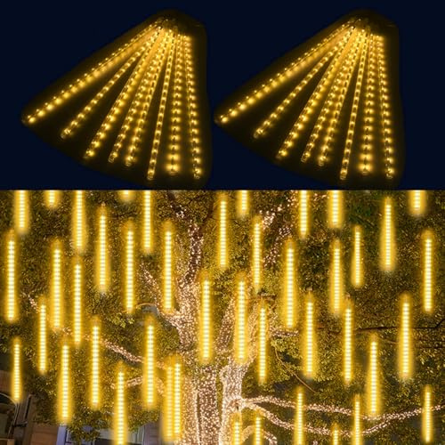 AVANLO Solar Lichterkette Außen, 2 x 5M LED Eiszapfen Lichterkette Aussen, Gesamt 16 Röhren, IP44 Wasserdicht Meteorschauer Lichterketten für Weihnachten, Halloween, Garten, Innenhof (Warmweiß)