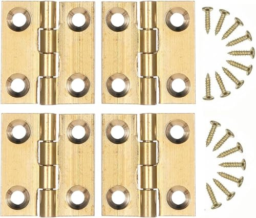 ZIOYANE 4 bisagras pequeñas, mini bisagras de latón dorado con tornillos y diseño plegable para cajas de madera y puertas de armario