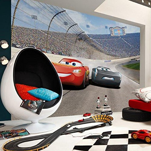 Komar Disney Cars 3 Curve - Carta da parati fotografica, 368 x 254 cm, decorazione da parete, auto da corsa, auto, McQueen, cameretta dei bambini, 8-403