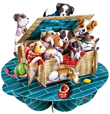 SANTORO Pirouette, Biglietto D'Auguri Pop-Up 3D - Cuccioli In Un Cestino - Biglietto D'Auguri Per Cane E Cucciolo Per Lei, Lui, Bambini, Figlia, Figlio | Nuova Carta Cucciolo
