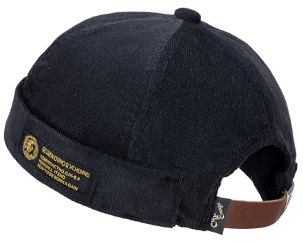 CLAPE Casquette de Montre en Coton décontractée Bonnet de Travail en Commando Bonnet en Velours Côtelé Docker Chapeau en Duvet de Léon Roulé, Noir / 54-60cm (Adjustable)